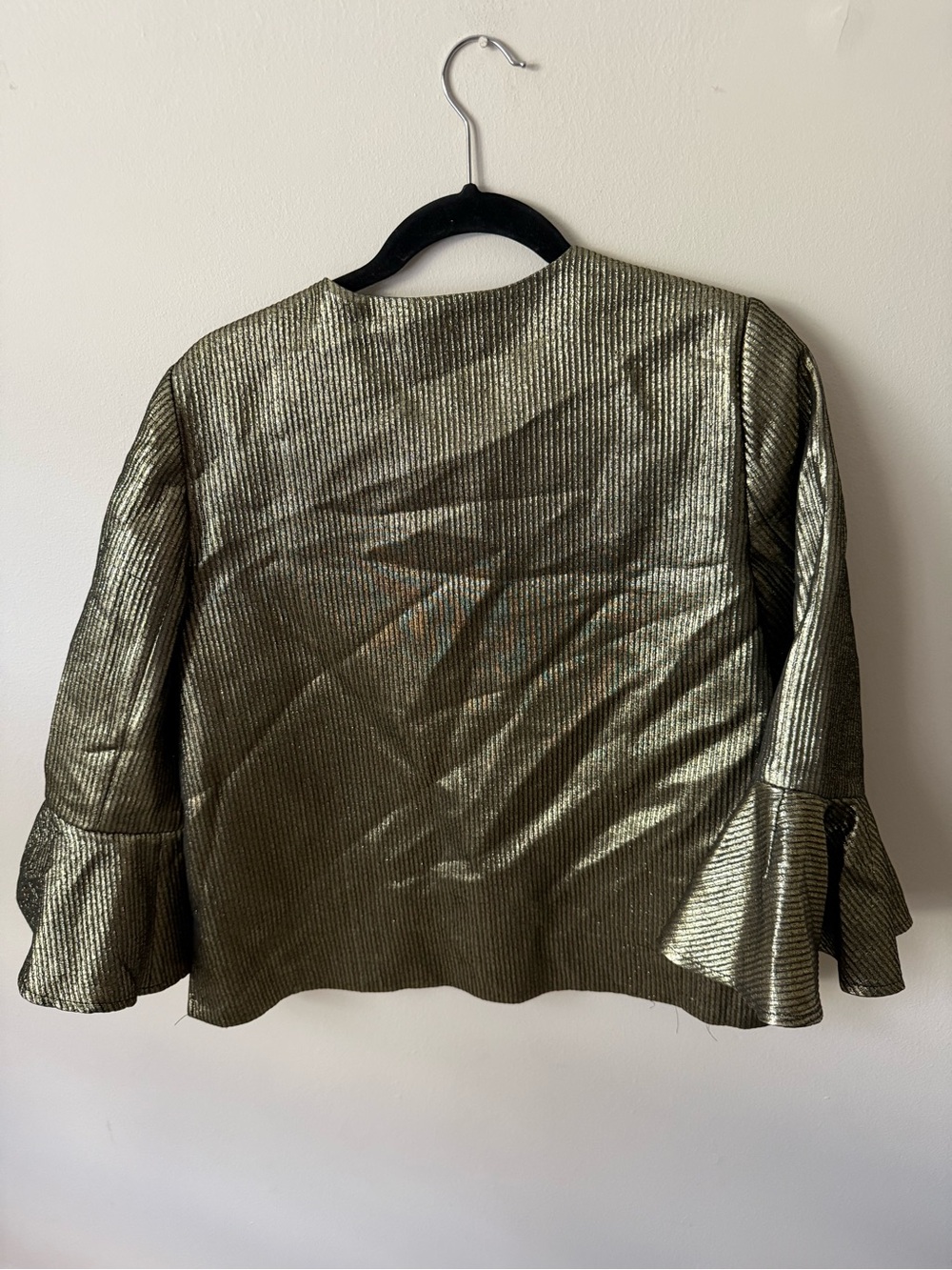 BCBGMAXAZRIA Valari Metallic Gold Bell Sleeve Top S - Picture 6 of 6